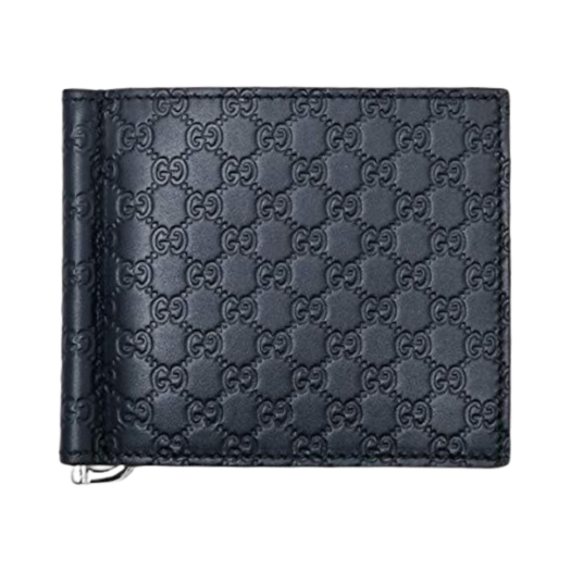Gucci Micro GG Ssima Leather Card Case Wallet Navy