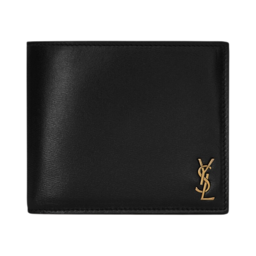 Saint Laurent Tiny Cassandre East/West Wallet in Shiny Leather Black