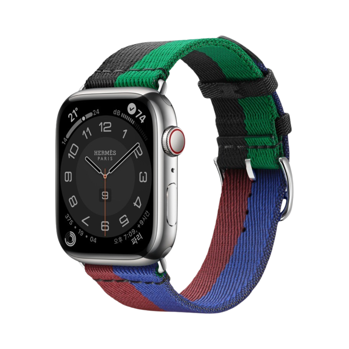 애플 워치 8 에르메스 45mm 실버 스테인리스 스틸 케이스 카사크 싱글 투어 루즈 H 블루 사피르 (국내 정식 발매 제품)(Apple Watch Hermes Series 8 45mm Silver Stainless Steel Case with Casaque Single Tour Rouge H Bleu Saphir (Korean Ver.))