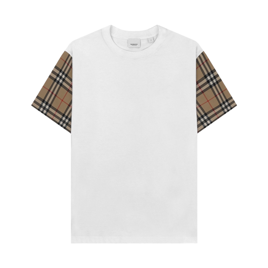 (W) 버버리 빈티지 체크 슬리브 코튼 오버사이즈 티셔츠 화이트((W) Burberry Vintage Check Sleeve Cotton Oversized T-Shirt White)
