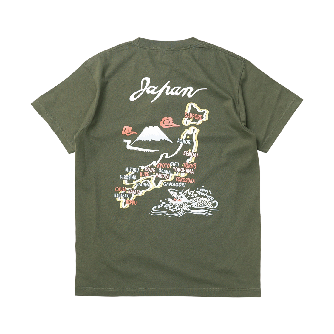 휴스턴 재팬 프린트 SS 헤비 웨이트 티 맵 올리브 드랩 22204OD(Houston Japan Print SS Heavy Weight Tee Map Olive Drab 22204OD) - 1