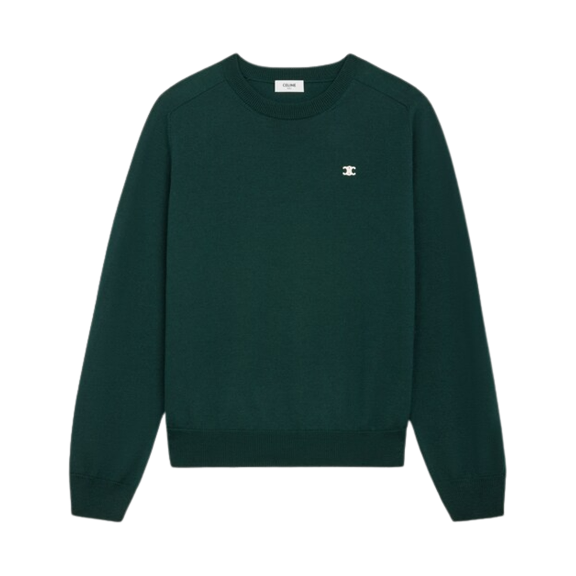 2AH80322U-31FE Celine Triomphe Crew Neck Sweater in Wool Forest