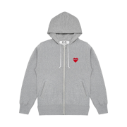 Play Comme des Garcons Red Heart Zip Hooded Sweatshirt Grey