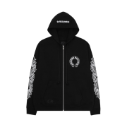 Chrome Hearts Horseshoe Floral Fuck You Logo Fleece Zip-Up Hoodie Black