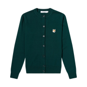 (W) Maison Kitsune Fox Head Patch Adjusted R-Neck Cardigan Deep Green - 22FW