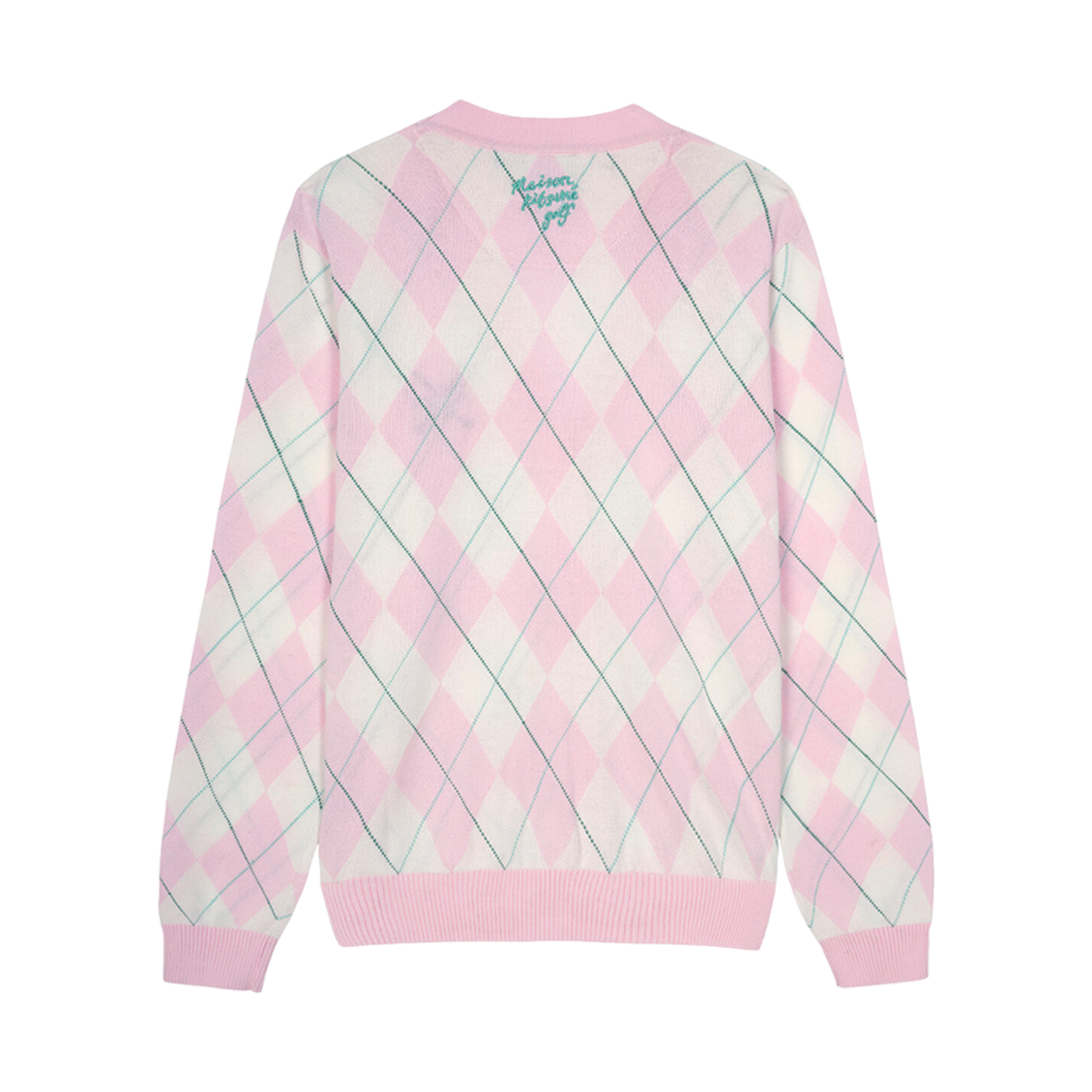 (W) 메종 키츠네 프로파일 폭스 아가일 가디건 라이트 핑크((W) Maison Kitsune Profile Fox Argyle Cardigan Light Pink) - 2