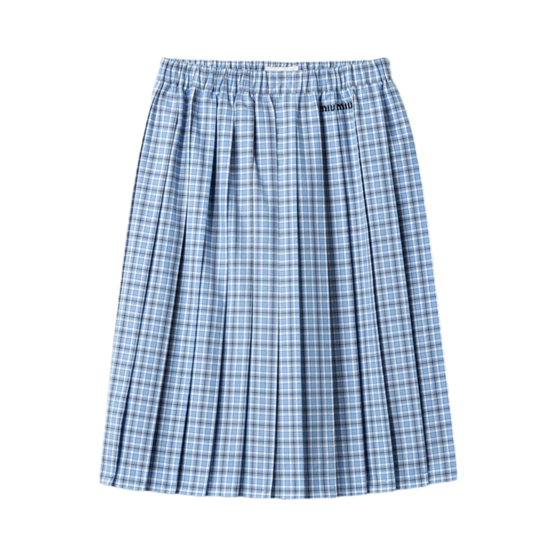 MG2228-16MK-F0QY6 (W) Miu Miu Pleated Check Skirt Celeste Blue
