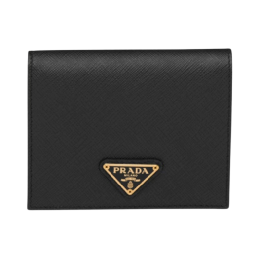 1MV204-QHH-F0002 Prada Small Saffiano Leather Triangle Logo Wallet Black Gold