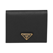 Prada Small Saffiano Leather Triangle Logo Wallet Black Gold
