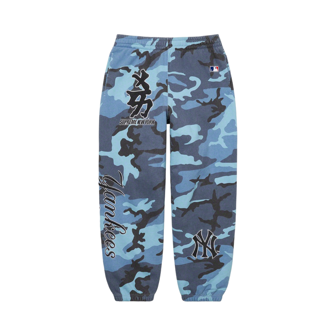 슈프림 x 뉴욕 양키스 간지 스웨트팬츠 블루 카모 - 22FW(Supreme x New York Yankees Kanji Sweatpants Blue Camo - 22FW) - 1