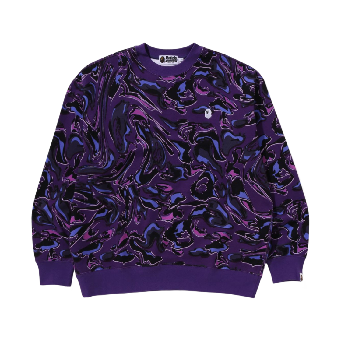 베이프 마블링 카모 로고 릴렉스드 핏 크루넥 스웨트셔츠 퍼플