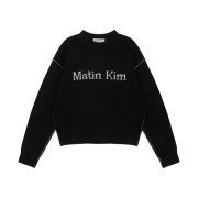 Matin Kim Color Line Point Logo Knit Pullover Black
