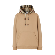 Burberry Check Hood Cotton Blend Hoodie Camel