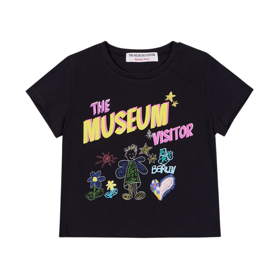 더뮤지엄비지터 우먼 푸티 프린티드 크롭 티셔츠 블랙