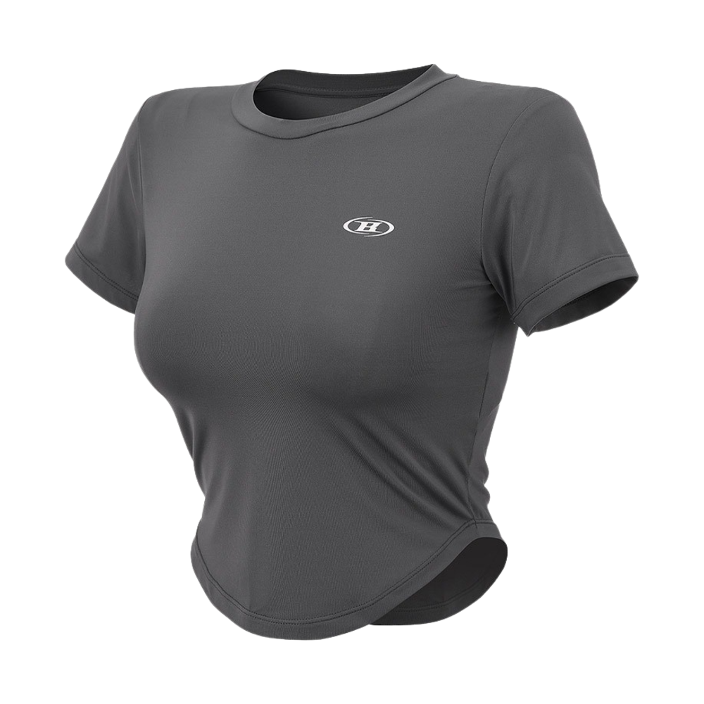 본투윈 퀵 드라이 심볼 B 크롭 티셔츠 차콜