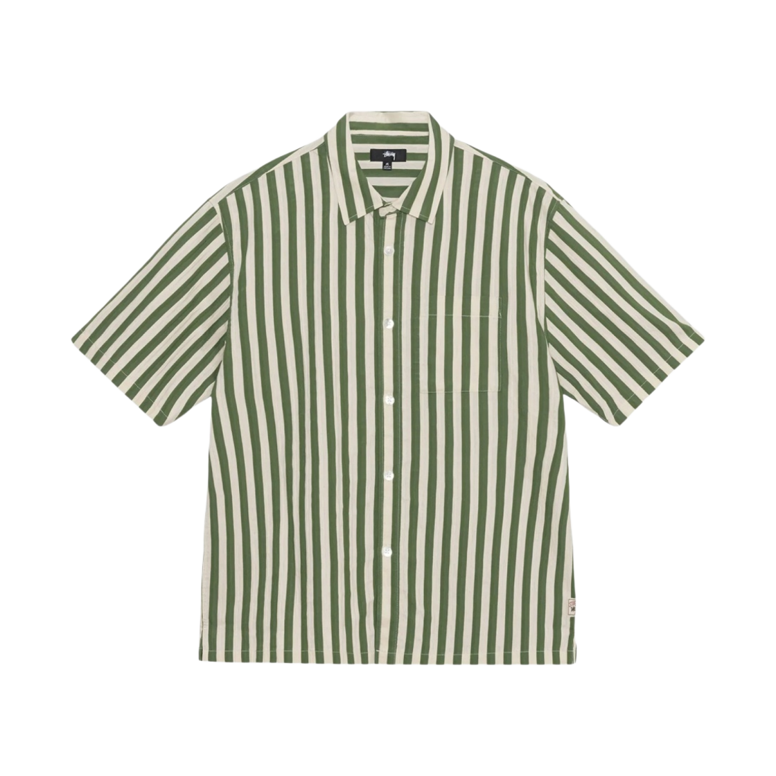 1110325 Stussy Striped Boxy Flat Hem Shirt Green