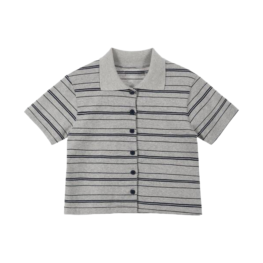 (W) 다이닛 스트라이프 버튼 PK 티셔츠 그레이((W) Deinet Stripe Button PK T-Shirts in Grey)