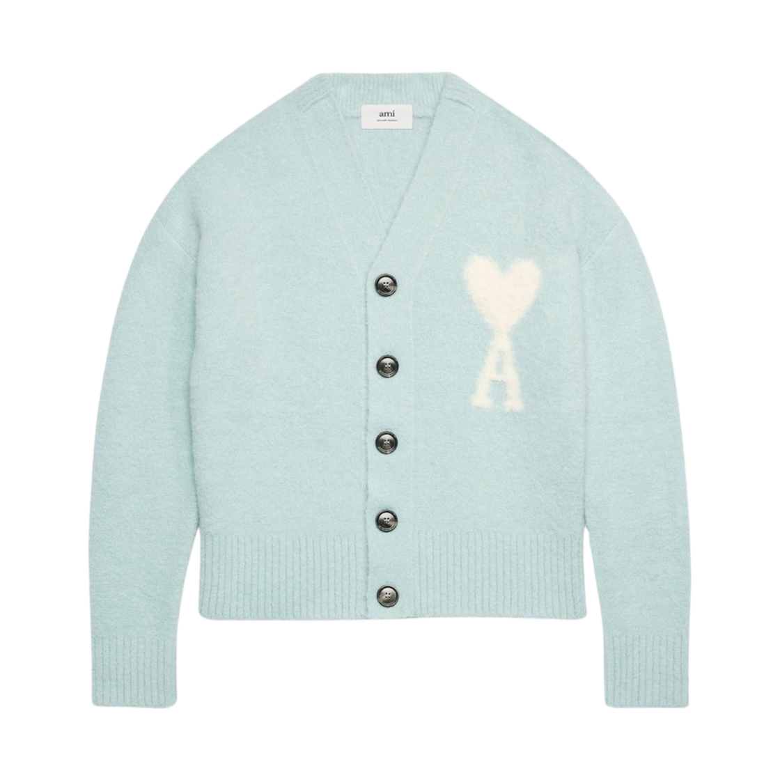 아미 빅 하트 로고 클라우디 울 가디건 아쿠아마린 아이보리(AMI de Coeur Cloudy Wool Cardigan Aquamarine Ivory)