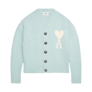 AMI de Coeur Cloudy Wool Cardigan Aquamarine Ivory