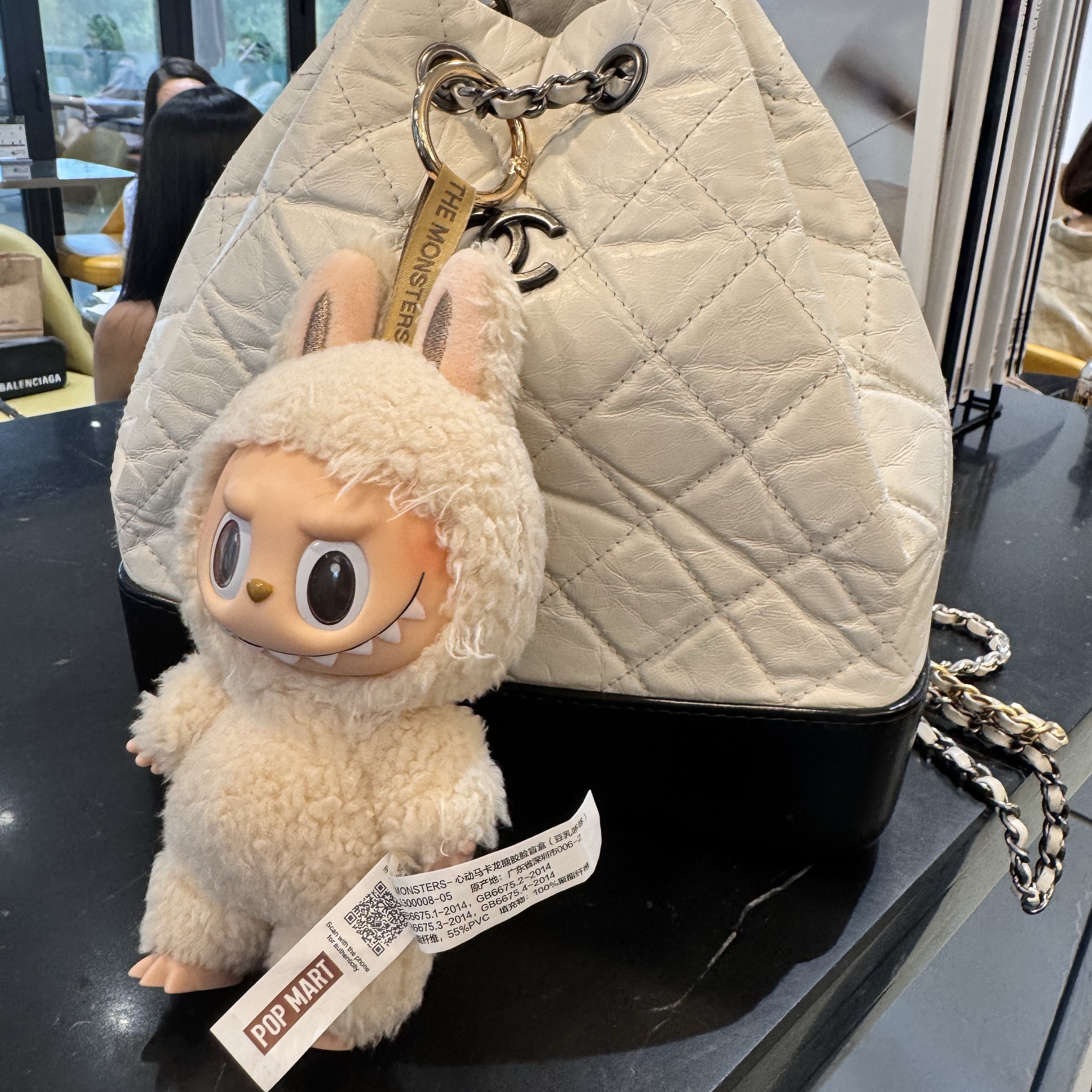 Pop Mart Labubu The Monsters Labubu Tasty Macarons Series Soymilk Keyring, Chanel Small Gabrielle Backpack Aged Calfskin & Gold Silver White Black 착용 스타일