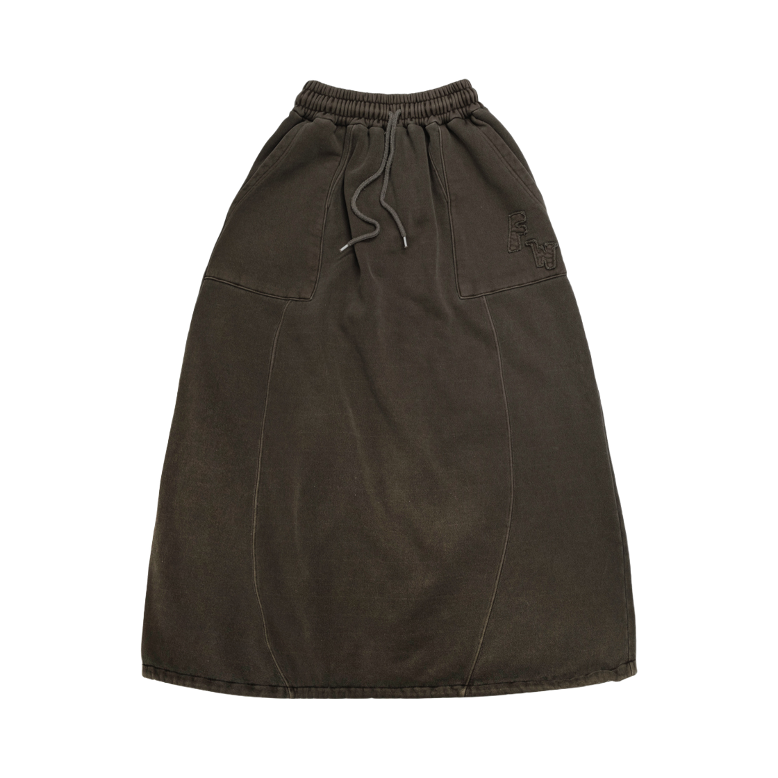 플랫웨이브 하바 패치워크 피그먼트 스웨트스커트 브라운(Flatwave Hava Patchwork Pigment Sweatskirt Brown)
