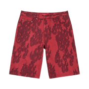 Supreme Flames Jacquard Baggy Denim Shorts Washed Red - 23SS