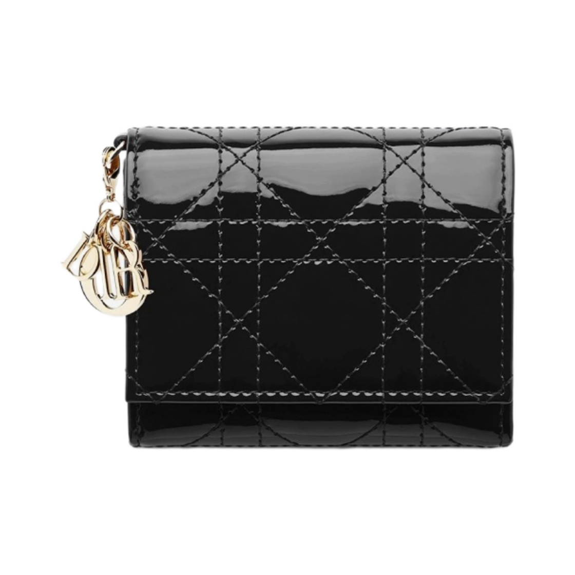 S0181OVRB-M900 Dior Lady Lotus Wallet Patent Cannage Calfskin Black