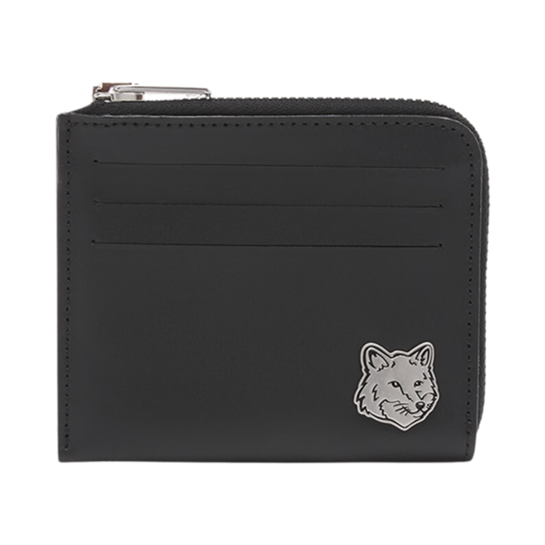 MM05342LR0001-P199 Maison Kitsune Fox Head Zipped Card Holder Black