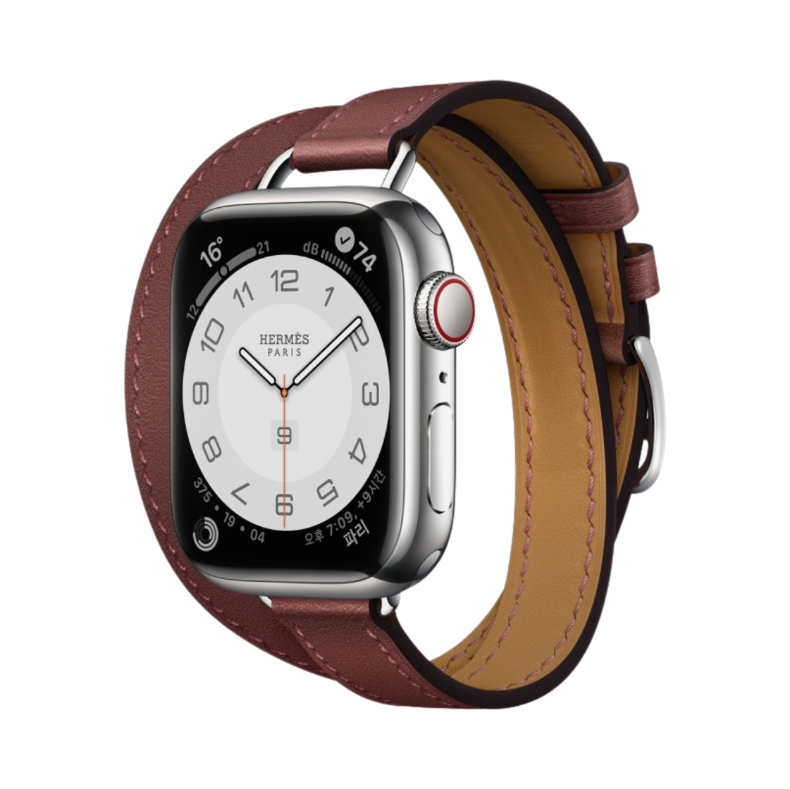 애플 워치 7 에르메스 41mm 실버 스테인리스 스틸 케이스 아뜰라주 더블 투어 루즈 H (국내 정식 발매 제품)(Apple Watch Hermes Series 7 41mm Silver Stainless Steel Case with Attelage Double Tour Rouge H (Korean Ver.)) - 1