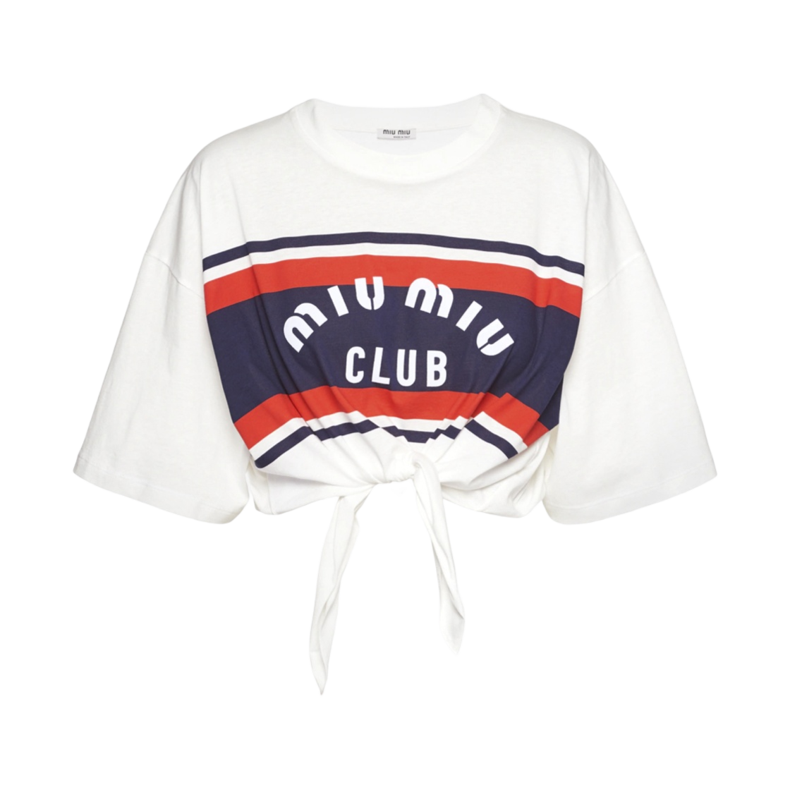 (W) 미우 미우 프린트 코튼 티셔츠 화이트((W) Miu Miu Print Cotton T-Shirt White) - 1