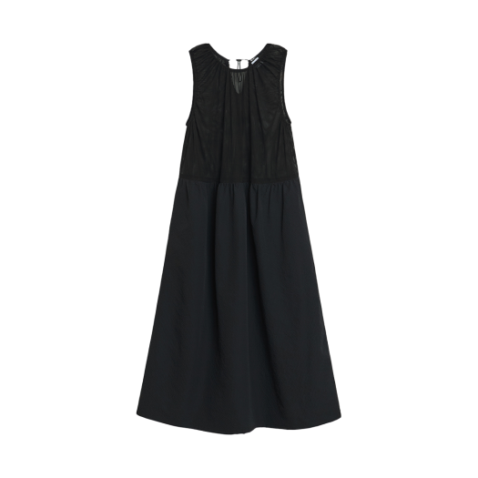 253SSLDRE025 Enzoblues Seersucker Layered Dress Black