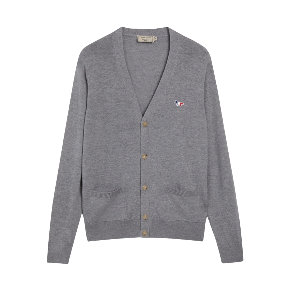 메종 키츠네 트라이컬러 폭스 패치 클래식 가디건 그레이 멜란지