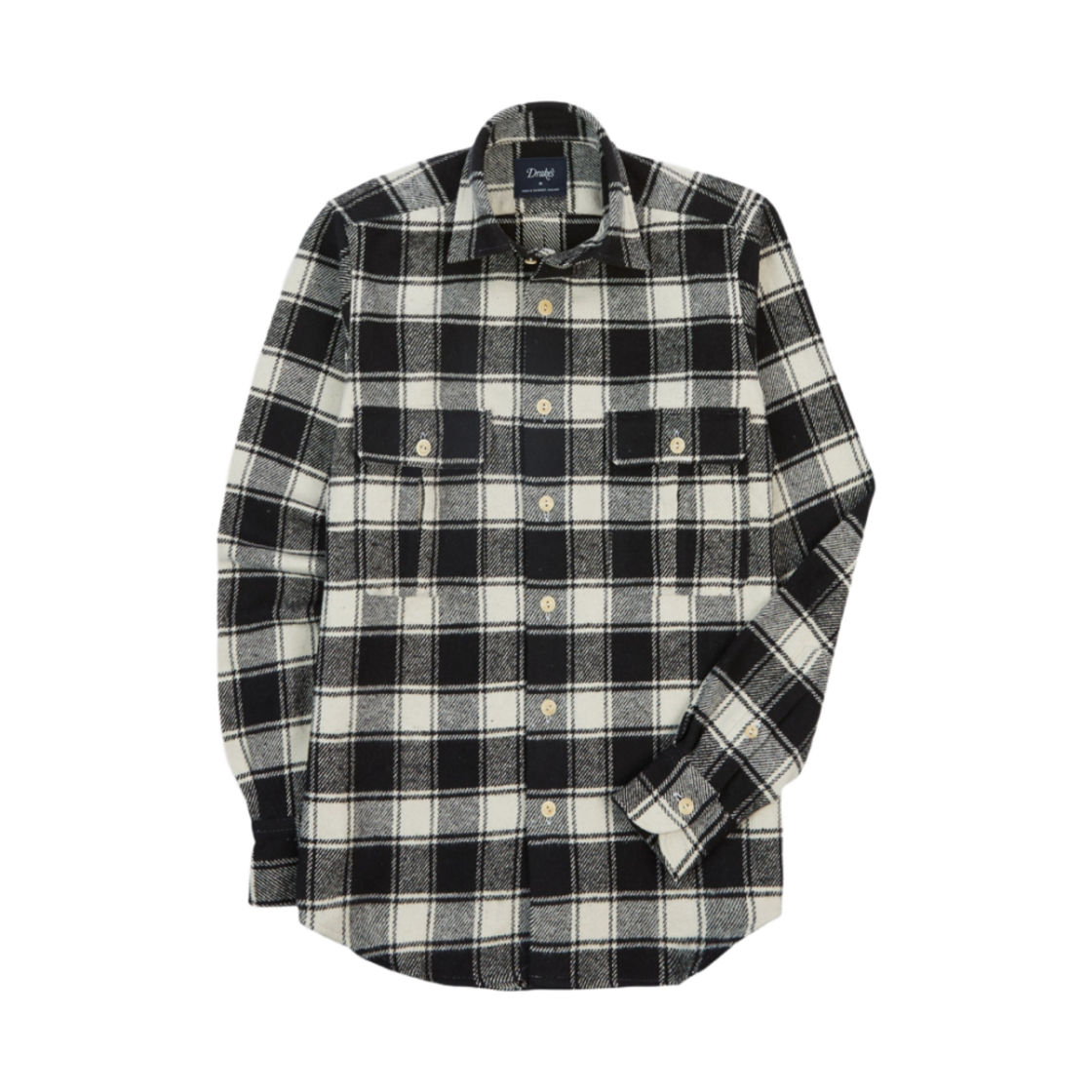 DR2A4D-24773-01-103 Drake's Check Brushed Cotton Two Pocket Work Shirt Navy