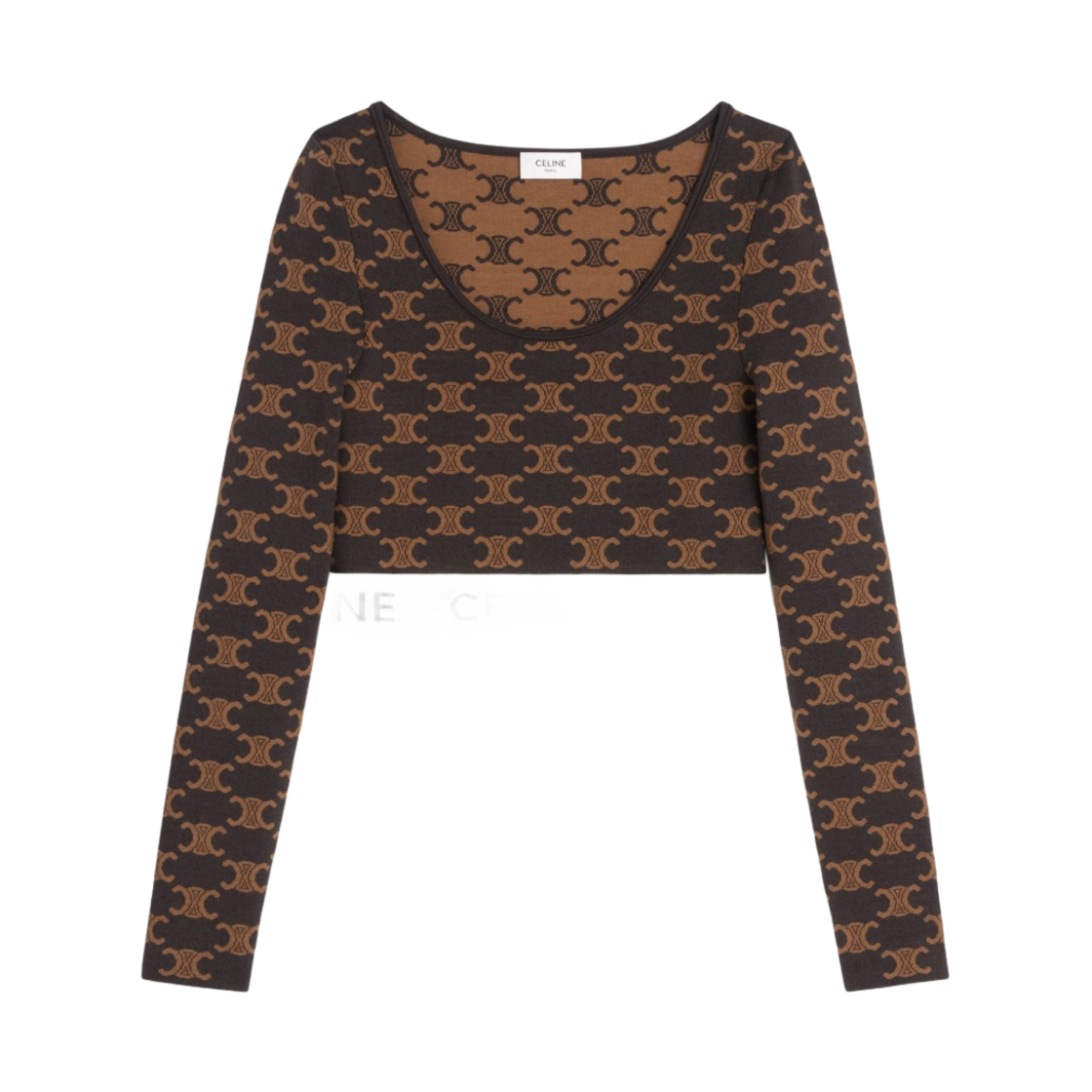 (W) 셀린느 실크 코튼 모노그램 크롭 탑 브라운((W) Celine Monogrammed Crop Top in Silk Cotton Brown) - 1