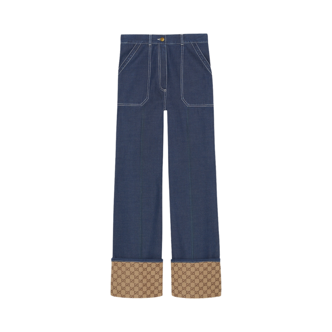 (W) 구찌 데님 트라우저 GG 커프 블루((W) Gucci Denim Trouser with GG Cuff Blue) - 1