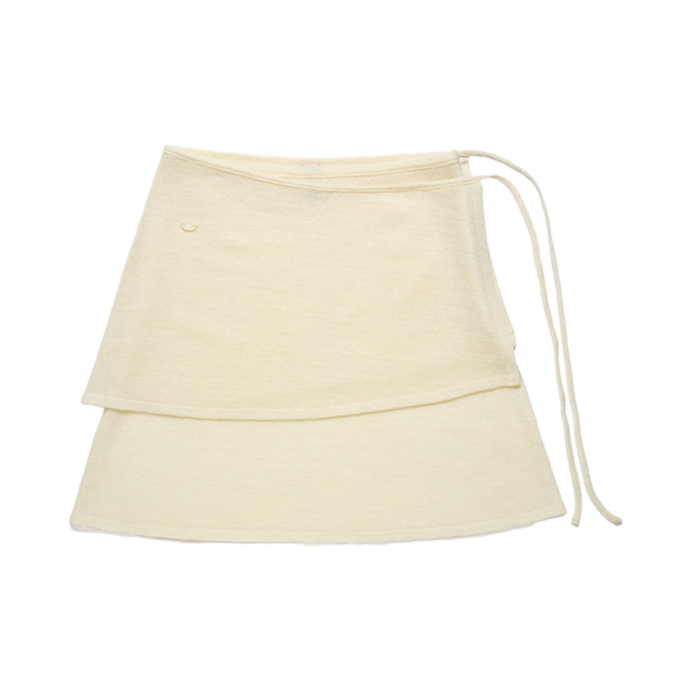 LLL90C-SK-VLIV00201 LLL Design Studio Wool Moss Crape Layered Wrap Skirt Vanilla Ivory