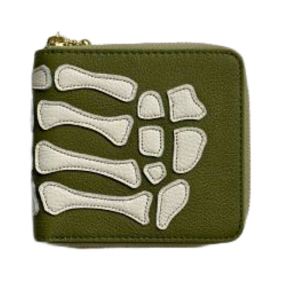 K2503XG522 Kapital Thumbs Up Bone Hand Zip Wallet Olive