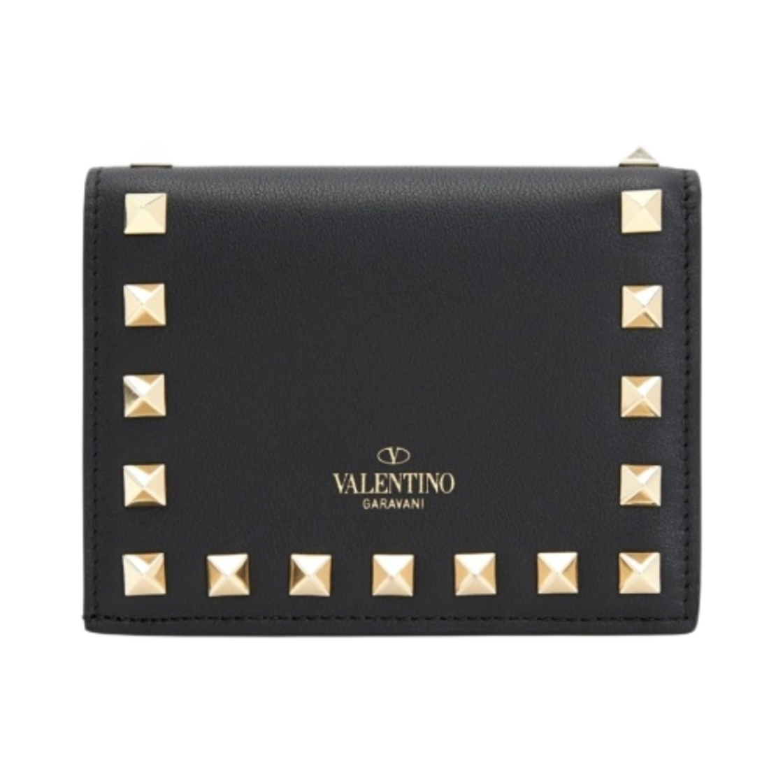 P0P39BOL0NO Valentino Rockstud Calfskin Small Wallet Black - 대표 이미지 #1