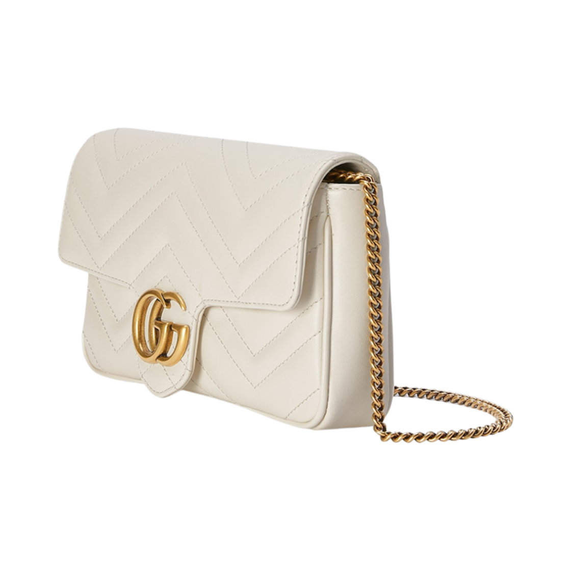 구찌 GG 마몽 미니 카드 케이스 체인 지갑 화이트 레더(Gucci GG Marmont Mini Card Case Chain Wallet White Leather) - 2