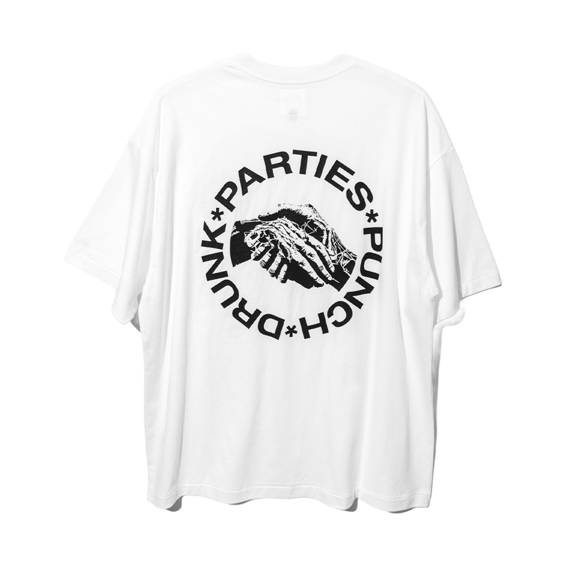 펀치 드렁크 파티즈 악수 오버사이즈 티 화이트