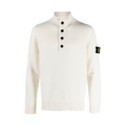 Stone Island 540A3 High Neck Half Button Lambswool Knit Off White - 22FW