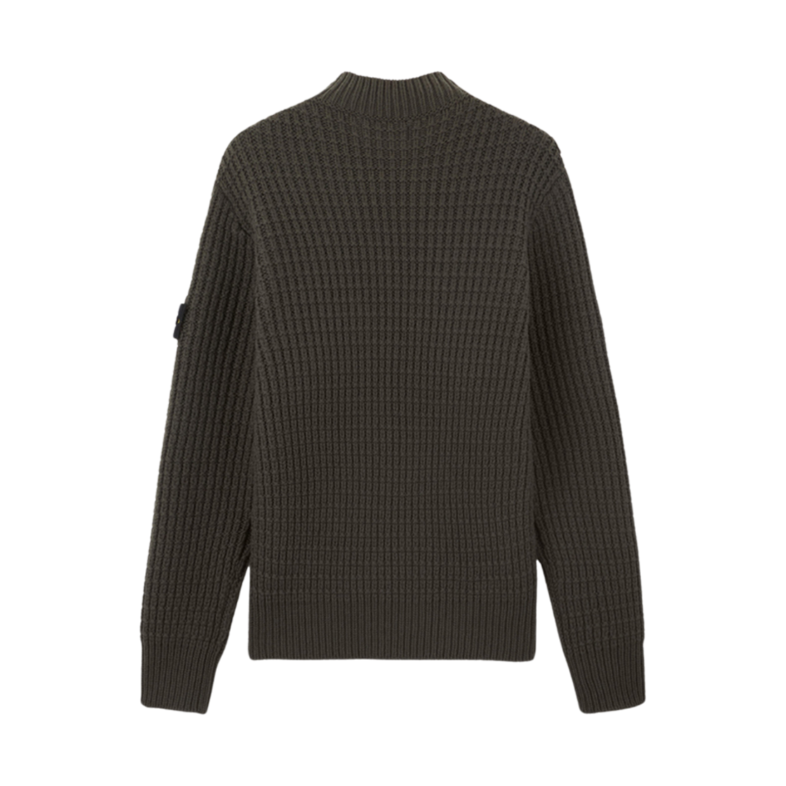 스톤 아일랜드 537D5 더블 위브 퓨어 울 목 넥 스웨터 위드 체커드 스티치 머스크 그린 - 24FW(Stone Island 537D5 Double Weave Pure Wool Mock Neck Sweater with Checkered Stitch Musk Green - 24FW) - 2
