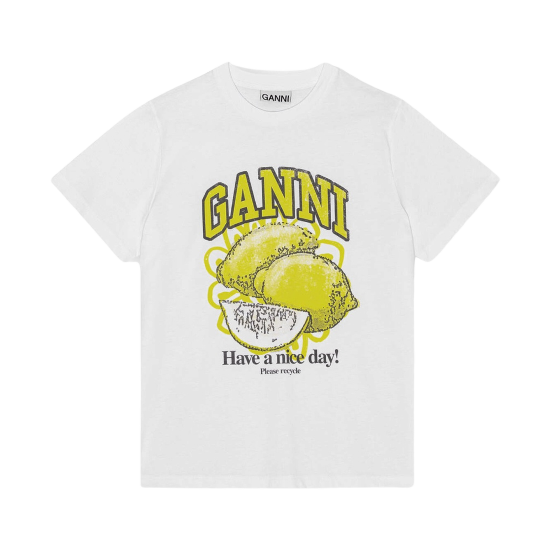 T3768-151 (W) Ganni Relaxed Lemon T-Shirt Bright White