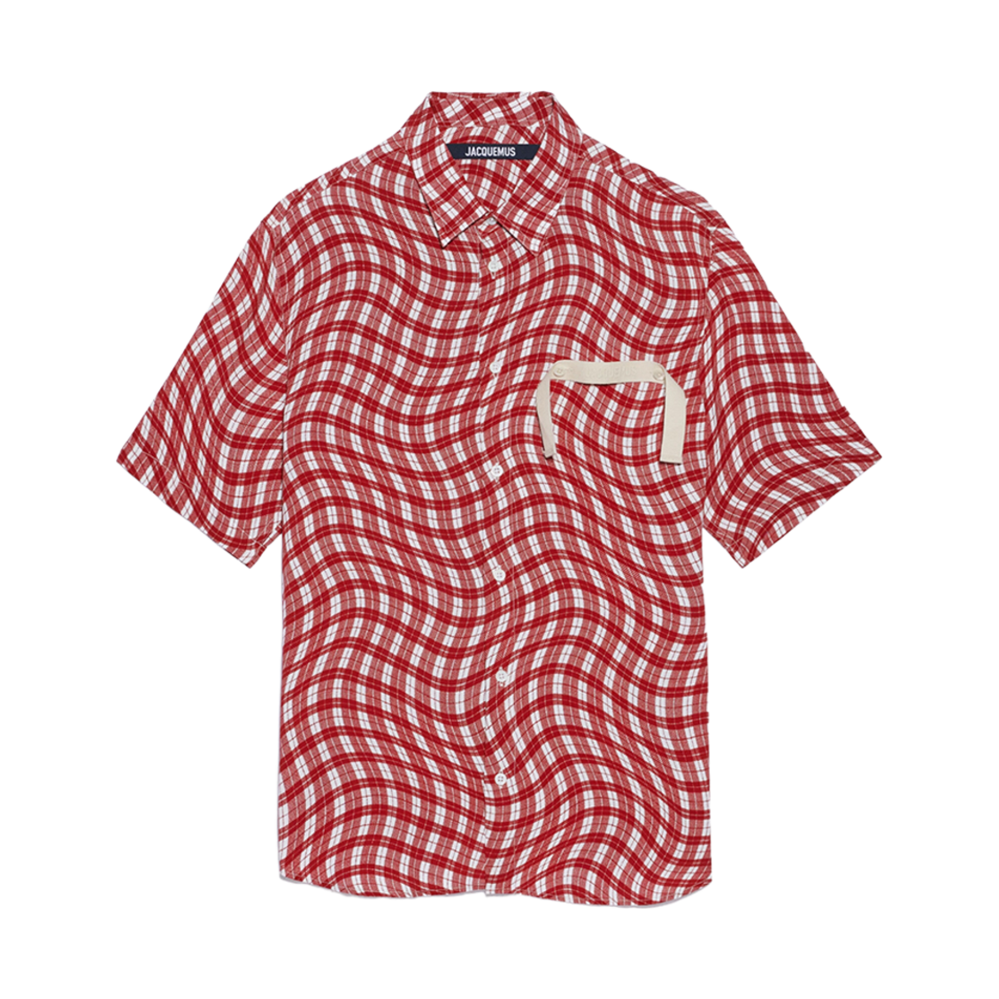 자크뮈스 라 슈미즈 메로 웨이비 체크 숏슬리브 셔츠 프린트 다크 레드 디폼드 체크(Jacquemus La Chemise Melo Wavy Checked Short Sleeve Shirt Print Dark Red Deformed Check) - 1