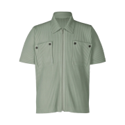 Homme Plisse Issey Miyake Flip Zip Up Short Sleeve Shirt Moss Gray