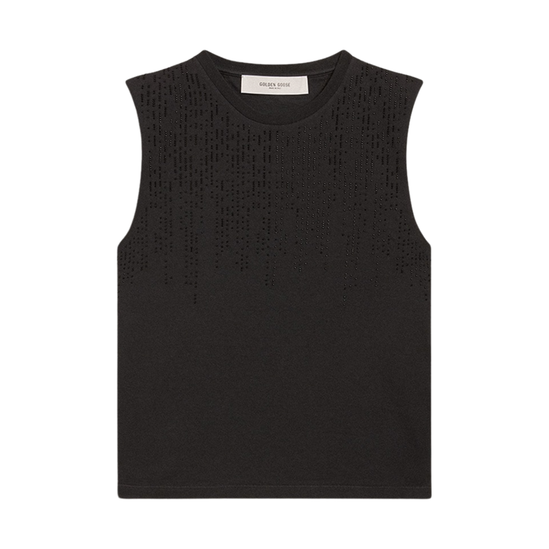 GWP02187-P001885-90100 (W) Golden Goose Sleeveless T-Shirt with Tone-On-Tone Gradient Embroidery Worn Black