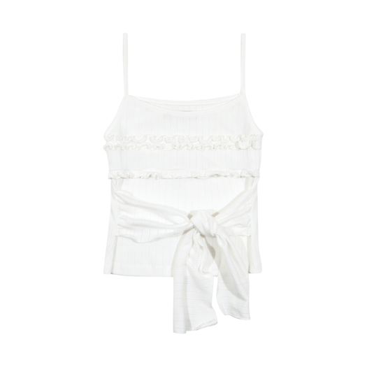 MF2514TS004CWHFR Margarin Fingers Frill Ribbon Tank Top White