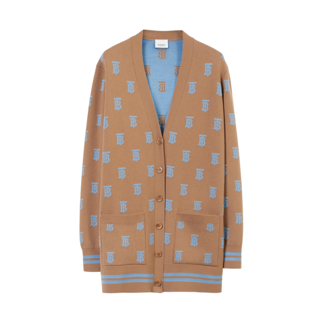 (W) 버버리 모노그램 울 실크 블렌드 오버사이즈 가디건 카멜((W) Burberry Monogram Wool Silk Blend Oversized Cardigan Camel) - 1