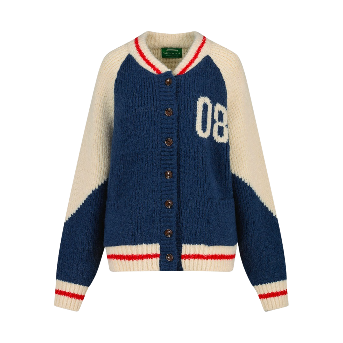 그린버터 우먼 08 바시티 알파카 니트 가디건 네이비