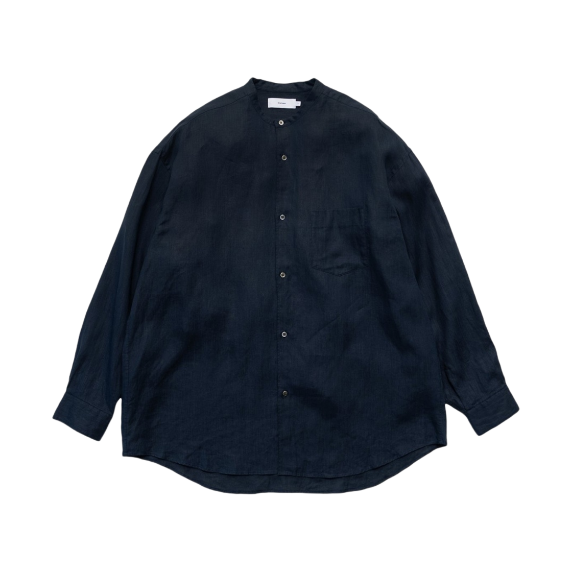그라프페이퍼 리넨 롱슬리브 오버사이즈 밴드 칼라 셔츠 네이비(Graphpaper Linen L/S Oversized Band Collar Shirt Navy)